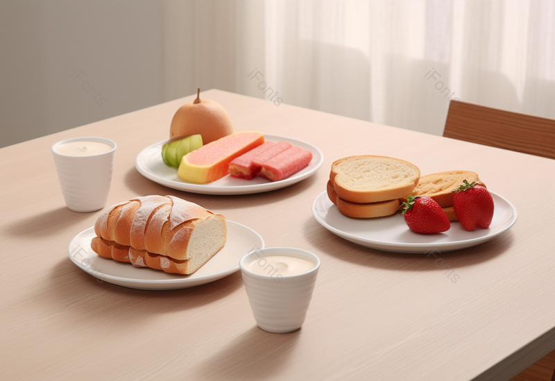 明亮早晨的餐桌上的美味早点牛奶面包,高清,摄影图,摄影图片,图片大全,摄影图免费下载